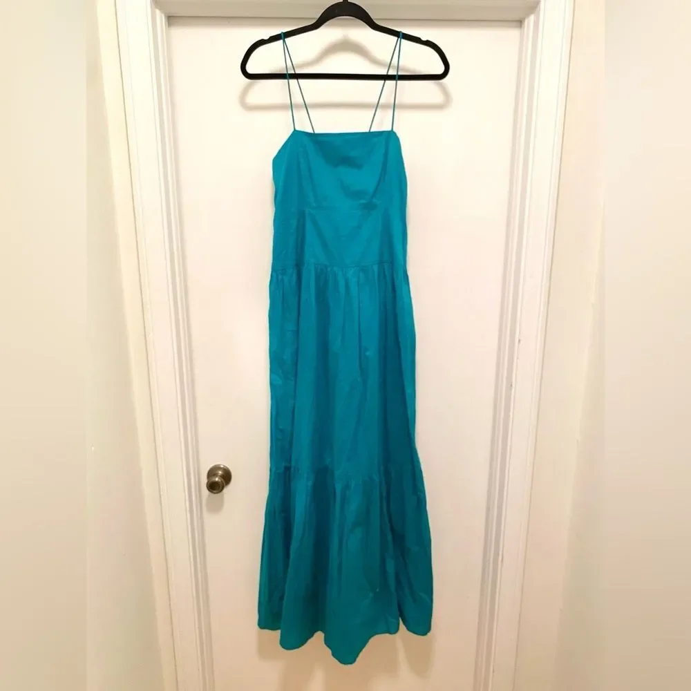 Playa Lucila Tiered maxi Dress Women’s Size medium 100% Cotton boho teal blue